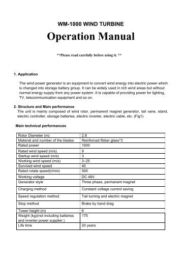 WM-1000 WIND TURBINE Operation Manual - Carpat Energy