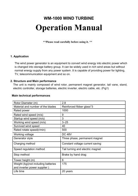 WM-1000 WIND TURBINE Operation Manual - Carpat Energy