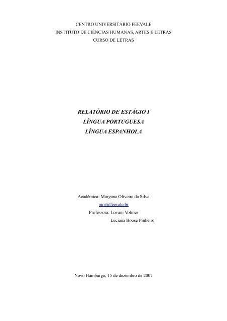 RELATÓRIO DE ESTÁGIO I LÍNGUA PORTUGUESA ... - Feevale