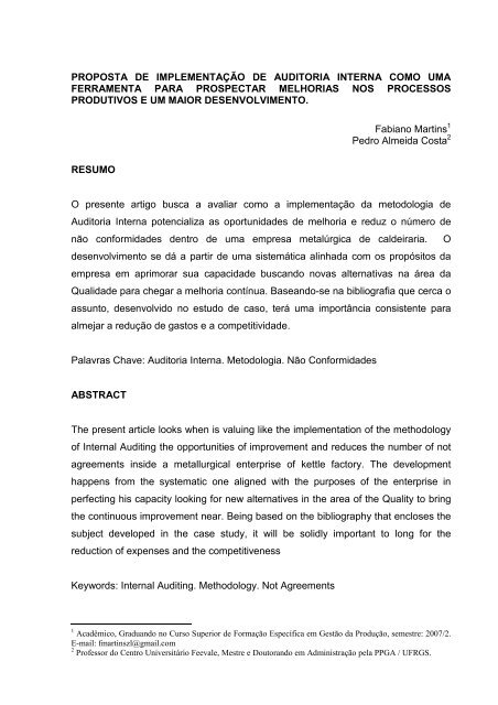 proposta de implementação de auditoria interna como ... - Feevale