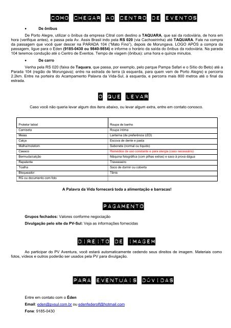 Manual do Participante PV Aventura Circuito Nativo - PV Sul