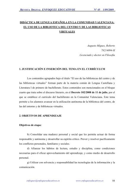 NÂº 45 01/09/2009 - enfoqueseducativos.es
