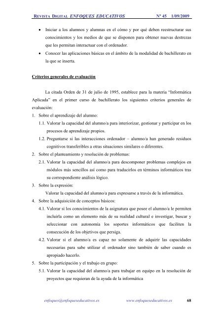 NÂº 45 01/09/2009 - enfoqueseducativos.es