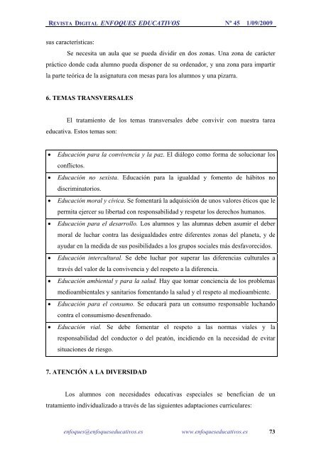 NÂº 45 01/09/2009 - enfoqueseducativos.es