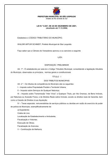 LEI N.Âº 5.047, DE 26 DE DEZEMBRO DE 2001. Estabelece o ...