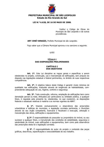 Lei - 6628 - CODIGO DE OBRAS - Prefeitura Municipal de SÃ£o ...