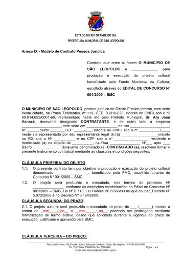 ANEXO IX Modelo Contrato - Prefeitura Municipal de SÃ£o Leopoldo