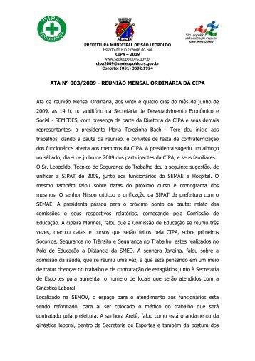 Ata da ReuniÃ£o 24 junho 2009 - Prefeitura Municipal de SÃ£o Leopoldo