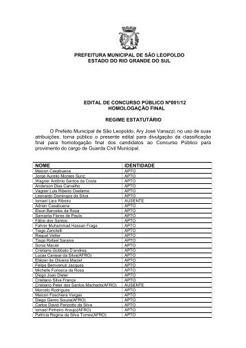 Edital homologaÃ§Ã£o dos Guardas - Prefeitura Municipal de SÃ£o ...
