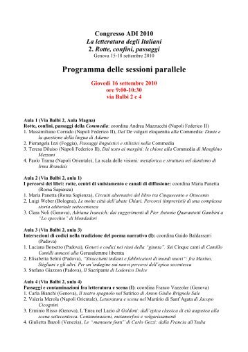 Programma delle sessioni parallele - Associazione degli Italianisti ...