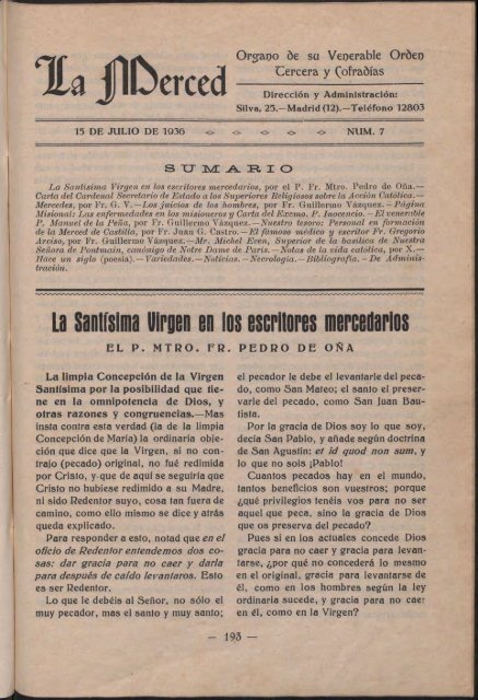 La santísima vir gen en los escritores mercedarms - OdeMIH