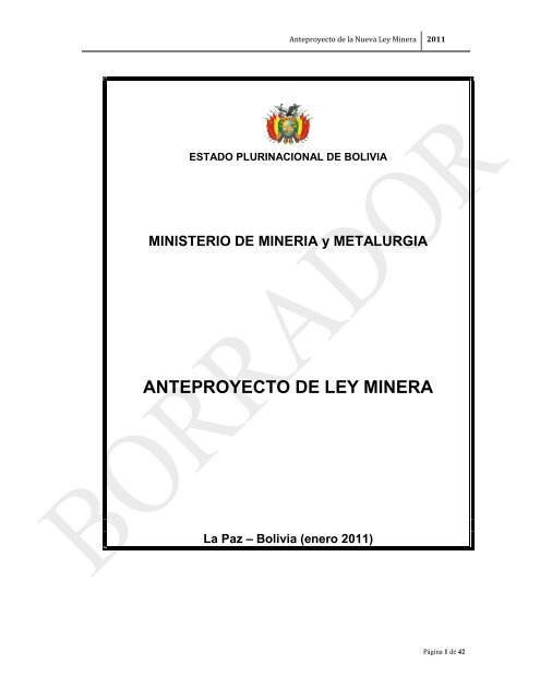 Anteproyecto de la Nueva Ley Minera 2011.pdf - Cedla