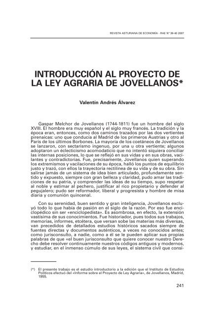 IntroducciÃ³n al proyecto de la Ley Agraria de Jovellanos - Revista ...