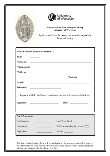 Library Registration Form - University of Worcester