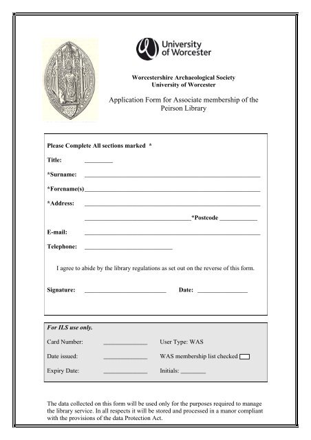 Library Registration Form - University of Worcester