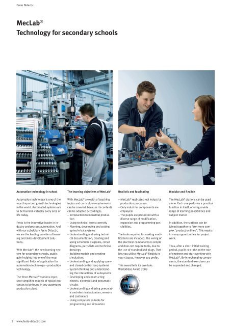 MecLabÂ® Technology for secondary schools - Festo