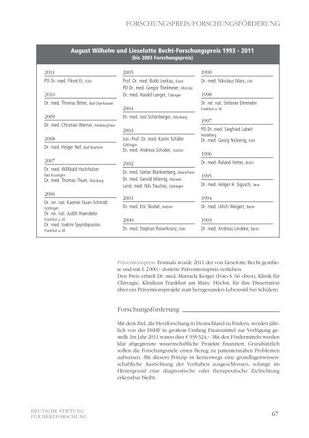 Forschungsprojekte der DSHF 1998 bis 2011 - Deutsche ...