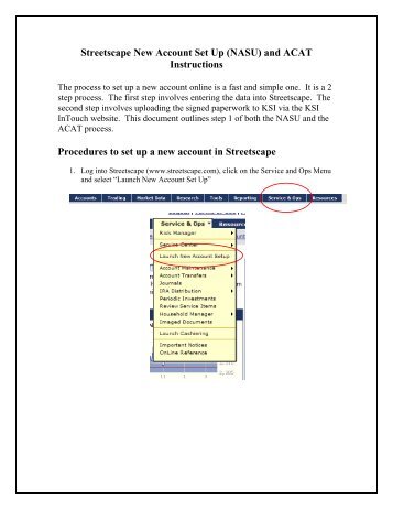 Streetscape New Account Set Up (NASU) and ACAT Instructions