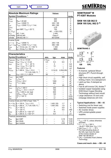 SKM 195 GAL 062 D - Fusibles y Semiconductores Profesionales