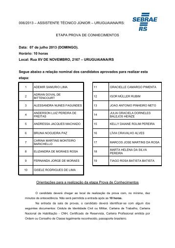 Etapa Prova de Conhecimentos - Sebrae