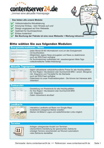 Bitte wählen Sie aus folgenden Modulen: - Contentserver24