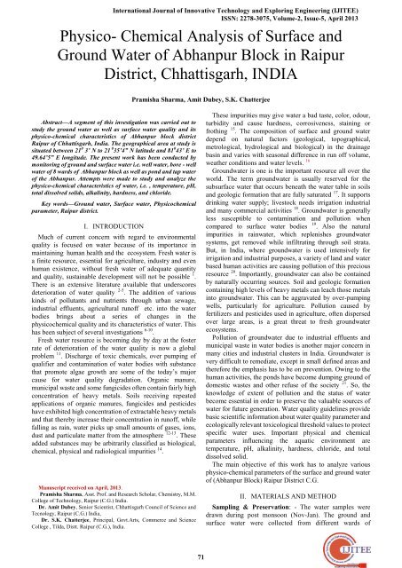 Physico-Chemical Analysis of Surface and Ground Water of ...