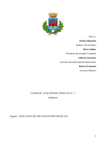 Alla c.a. Stefano Simoncini Sindaco CittÃ  di ... - Comune di Osimo
