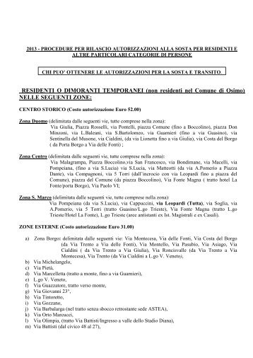 2012 - procedure per rilascio autorizzazioni alla ... - Comune di Osimo