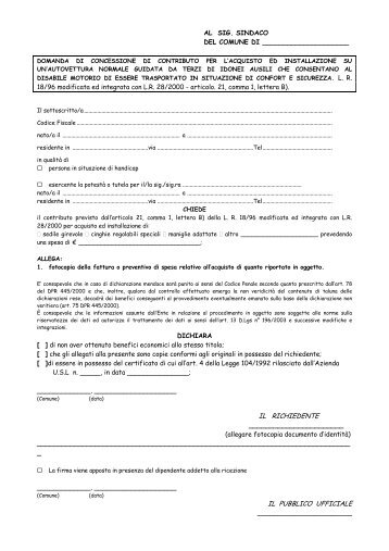 Al Signor Sindaco del Comune di Pesaro - Comune di Osimo