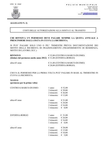 allegato n. 2) costi delle autorizzazioni alla sosta ... - Comune di Osimo