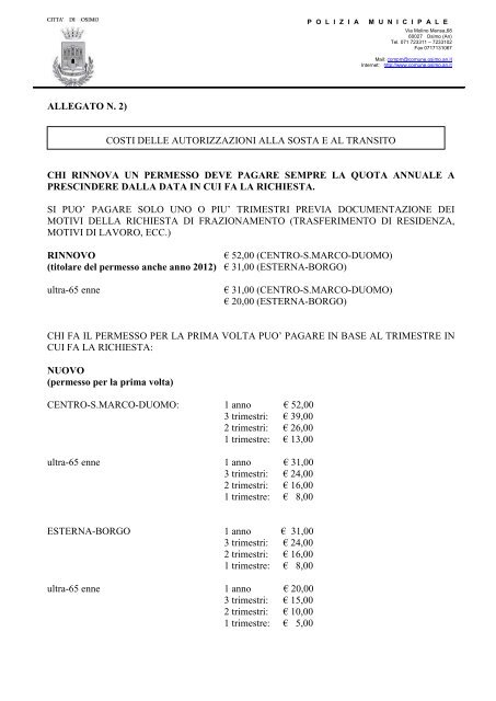 allegato n. 2) costi delle autorizzazioni alla sosta ... - Comune di Osimo