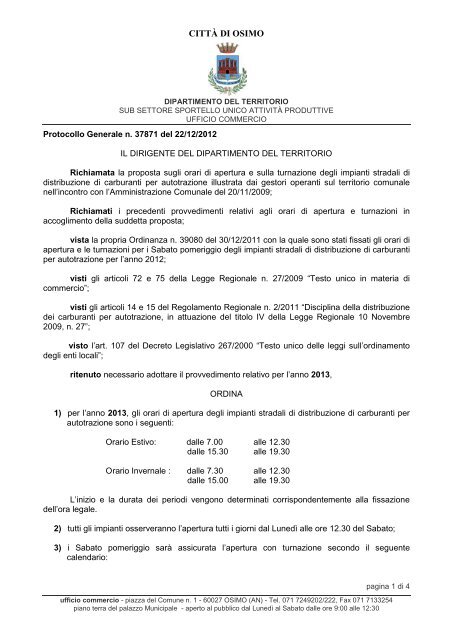 DISTRIBUTORI CARBURANTI - Comune di Osimo