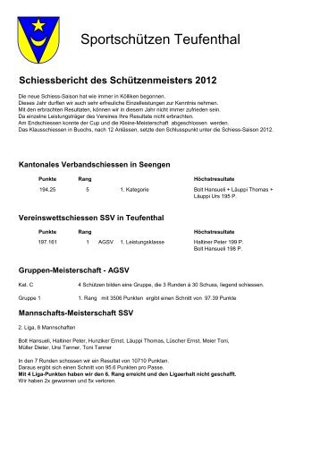 Bericht des Schützenmeisters - Schützenverein Sportschützen ...