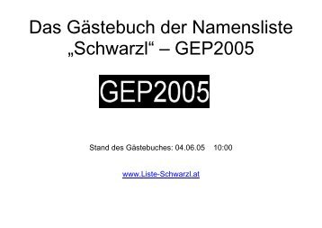 Das GÃ¤stebuch der  Namensliste â€žSchwarzlâ€œ â€“ GEP2005