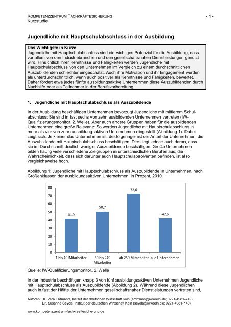 Jugendliche mit Hauptschulabschluss in der Ausbildung