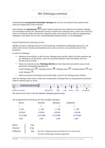 Mit Tabstopps arbeiten - Computerunterricht Janotopia