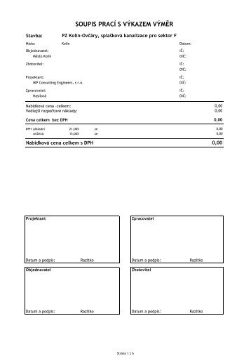 Soupis praci s vykazem vymer - Kolín