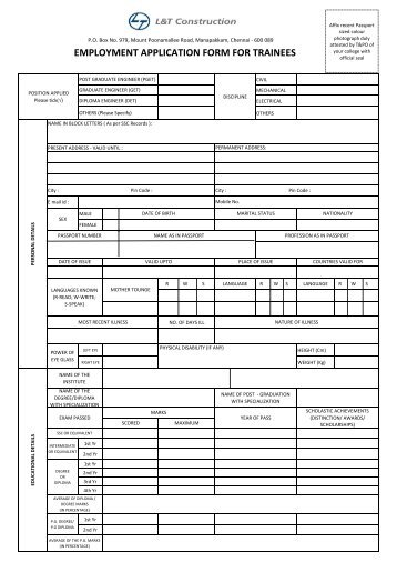 Download Employment Application form