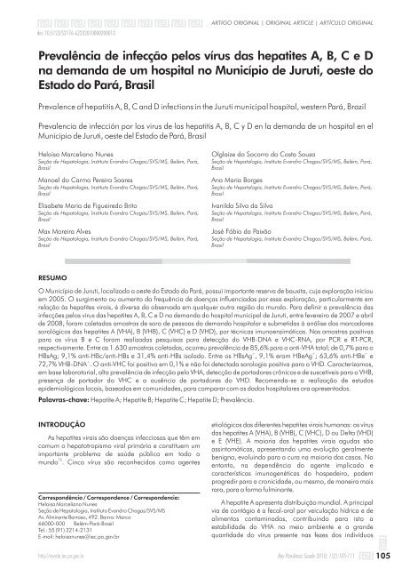 PrevalÃªncia de infecÃ§Ã£o pelos vÃ­rus das hepatites A, B, C e D na ...