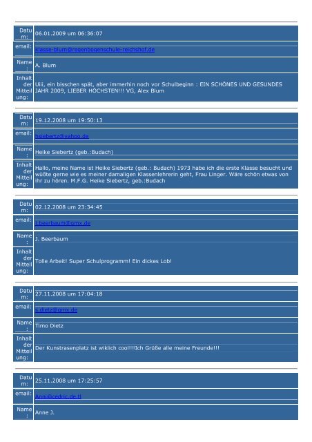 Gästebucharchiv Das Gästebuch der  GGS "Auf dem Höchsten"