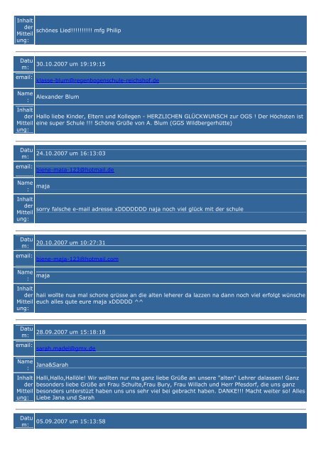 Gästebucharchiv Das Gästebuch der  GGS "Auf dem Höchsten"