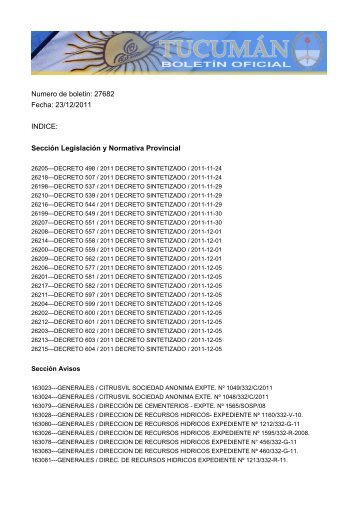 Numero de boletin: 27682 Fecha: 23/12/2011 INDICE: SecciÃ³n ...