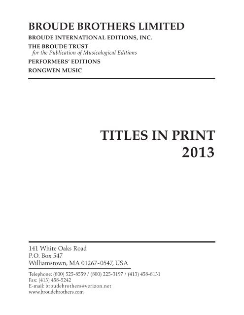 Publications In Print 2013 Broude Brothers Limited