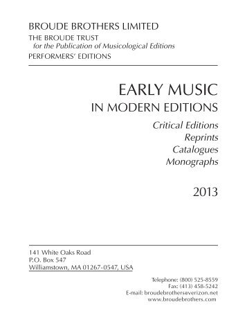 Early Music in Modern Editions - Broude Brothers Limited