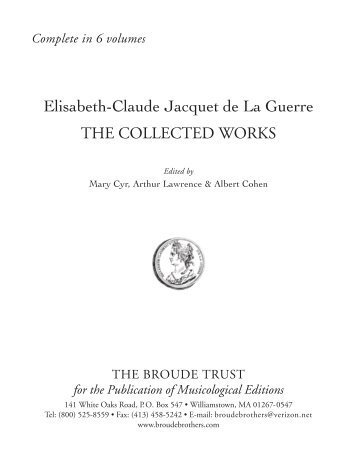 Jacquet de La Guerre: The Collected Works - Broude Brothers Limited