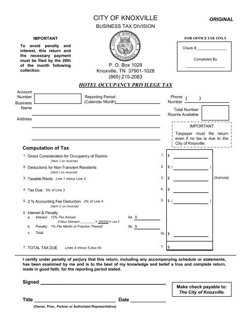 Hotel Occupancy Privilege Tax Form [PDF] - City of Knoxville