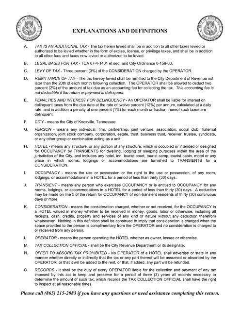 Hotel Occupancy Privilege Tax Form [PDF] - City of Knoxville