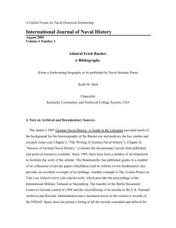 Raeder Bibliography Aug05 - International Journal of Naval History