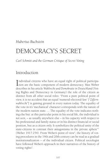 Democracy's Secret. Carl Schmitt and the German - Redescriptions