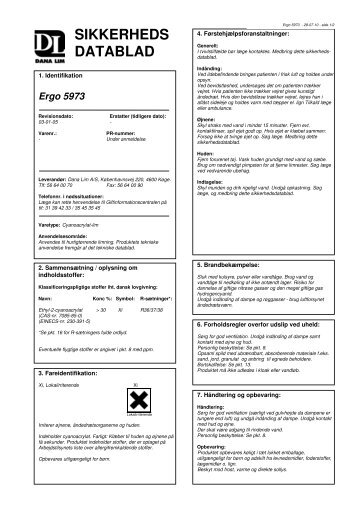 SIKKERHEDS DATABLAD - Dana Lim A/S